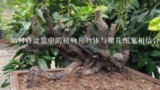 如何将盆景中的植物和物体与雕花图案相结合?